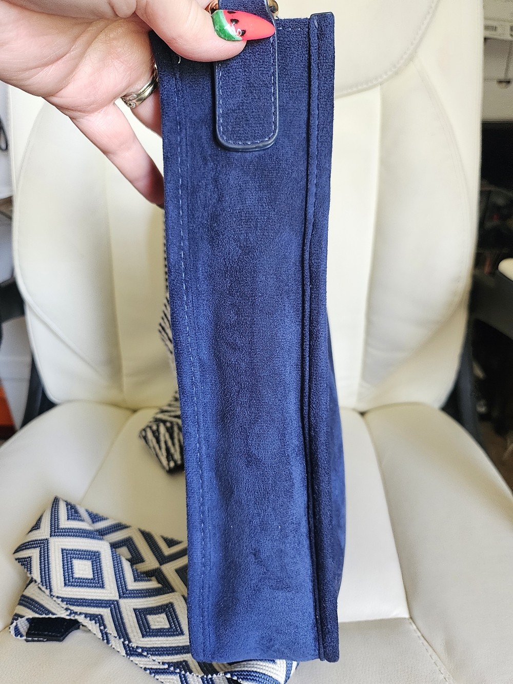 ah dorned Navy Vegan Suede Shoulder Bag with 2 - Guitar Straps - Picture 10 of 12